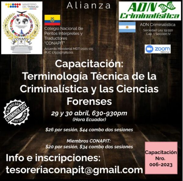 Capacitación terminología técnica de la criminalística y las ciencias