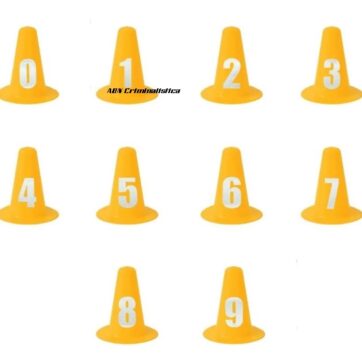 Set de 10 conos reflectivos numerados para marcación de indicios